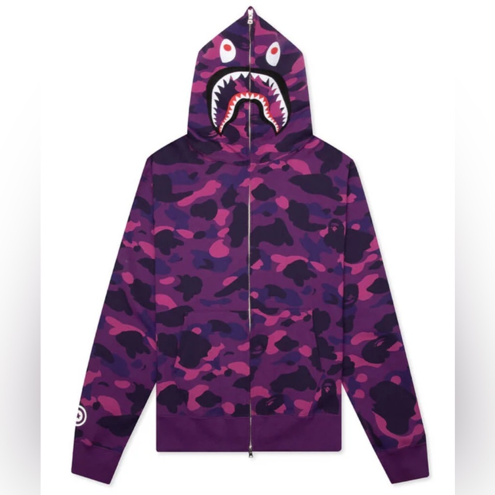 NWT- A Bathing Ape (BAPE) ABC Purple Camo Shark Full Zip Hoodie SIZE: Med